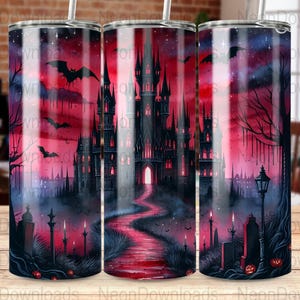 Gothic Castle Tumbler 20oz Skinny Tumbler Sublimation Design, PNG Digital Download, Halloween Bats Tumbler Wrap Png, Instant Download