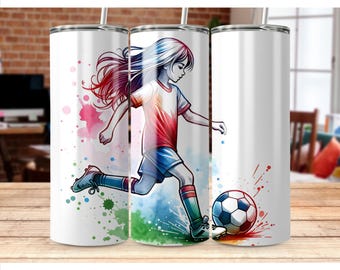 Personalized Soccer 20oz Skinny Tumbler Sport Sublimation Design, PNG Digital Download, Add Name Tumbler Wrap Png, Soccer Football Gift Idea