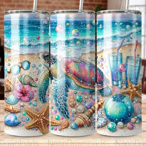 Vaso delgado de 20 oz con diseño de tortuga marina con purpurina, envoltura para vaso playero de verano, diseño de sublimación, diseño de vaso de tortuga, descarga digital PNG