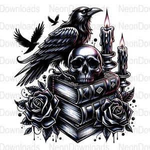 Gothic Skull Raven Sublimation Design, Halloween PNG, Digital Download, Skull Design, Instant Downlaod png, Digital ONLY, Tshirt Design