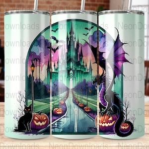 Spooky Castle Tumbler 20oz Skinny Tumbler Cat Sublimation Design, PNG Digital Download, Halloween Dragon Tumbler Wrap Png, Instant Download