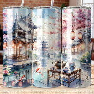 Japanese Garden Serenity 20oz Skinny Tumbler Sublimation Design, PNG Digital Download, Cherry Blossom Tumbler Wrap Png, Instant Download
