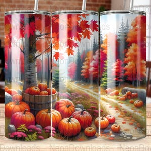 Autumn Pumpkins 20oz Skinny Tumbler Wrap Digital, Fall Forest Sublimation Design, Digital Download, Thanksgiving Tumbler Design