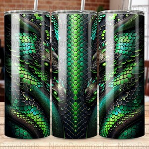 Dragon Snake 20oz Skinny Tumbler Sublimation Design, PNG Digital Download, Green Black Reptile Skin Tumbler Wrap Png, Instant Download