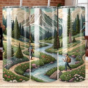 Hiking Mountain 20oz Skinny Tumbler Sublimation Design, PNG Digital Download, Forest Outdoor Tumbler Wrap Png, Instant Download