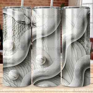 Weiße Schlange 20 Unzen Skinny Tumbler Sublimationsdesign, PNG digitaler Download, Reptil Muster Tumbler Wrap Png, Instant Download