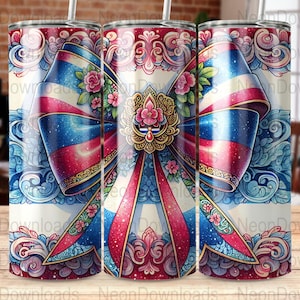 Thailand Sublimation Tumbler Design, Thailand Flag Coquette Bow 20oz Tumbler Wrap PNG, Thai Flag Art PNG, Skinny Tumbler Download