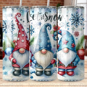 Gnome Let It Snow 20 Oz Skinny Tumbler Wrap, Christmas Gnome Sublimation Tumbler Design Template, Digital Download, Snowflake PNG design