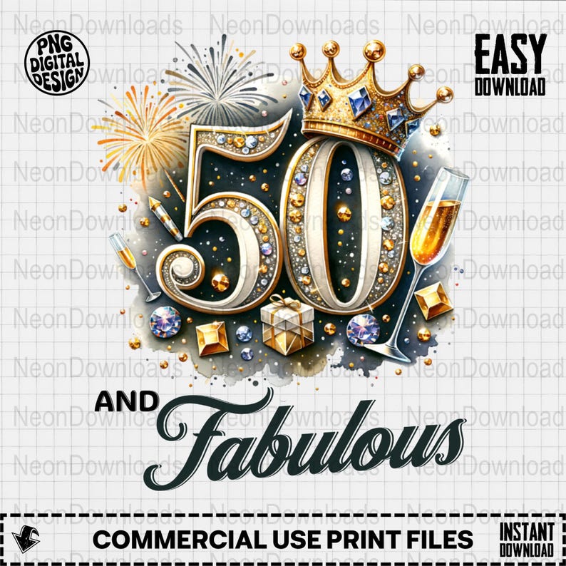 50th Birthday PNG, Fifty and Fabulous PNG, 50th Birthday Tshirt Design ...