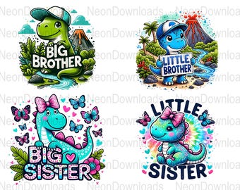 Bundle Cute Dinosaur Siblings Sublimation Design, Digital Download Big Bro Dino Big SisterPNG, Cute Dinosaur Clipart, Commercial Use
