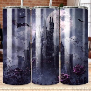 Dark Castle 20 oz Skinny Tumbler Sublimation Design, Dragon Tumbler Wrap, PNG Digital Download, Halloween Gothic Creepy Tumbler Wrap png