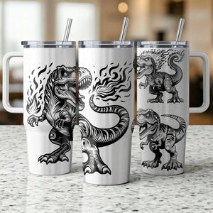 T-Rex Dinosaur Tumbler Laser Engrave SVG, Full Wrap Design for 40oz Tumbler, Digital Download, Seamless Design, SVG and PNG For Rotary