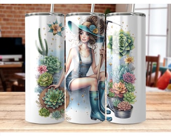 Succulents Tumbler Wrap, Gardening 20 oz Skinny Tumbler Sublimation Design, Trendy Plants Tumbler Wrap, Instant Digital Download PNG