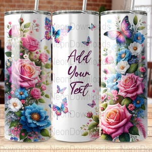 Seamless Roses 20oz Skinny Tumbler Spring Sublimation Design, PNG Digital Download, Butterflies Tumbler Wrap Png, Instant Download