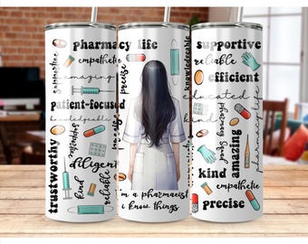 Pharmacist 20oz Skinny Tumbler Sublimation Design PNG, Motivational Pharmacy Tumbler, Pharmacy Squad Tumbler, Sublimation Digital Download