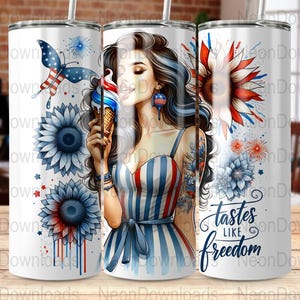 4th of July Patriotic 20oz Skinny Tumbler Sublimation Design, PNG Digital Download, Tastes Like Freedom Tumbler Wrap Png, Instant Download