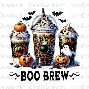 Halloween Coffee Boo Brew PNG, Scary Gothic Hot Coffee Drink, Spooky Season Png Tshirt Design, Pumpkin Designs Instant Download
