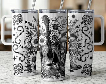 Countrymuziek 40 oz beker lasergravure wrap, gitaar beker wrap SVG, 40 oz laser gegraveerde SVG, lasergravure SVG, SVG voor laser roterende