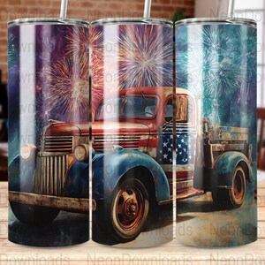 Vintage Barn Truck 20 oz Skinny Tumbler, 4th of July Tumbler Wrap, Tumbler Sublimation Design, Rustic Truck Design PNG Digital Download