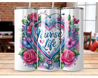 Nurse Life 20oz skinny tumbler png sublimation design download, Nurse tumbler wrap png, Medical Occupation 20 oz tumbler design