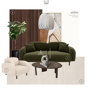 Cozy Earth-Tone Living Room Moodboard | Clickable PDF Interior Design Board