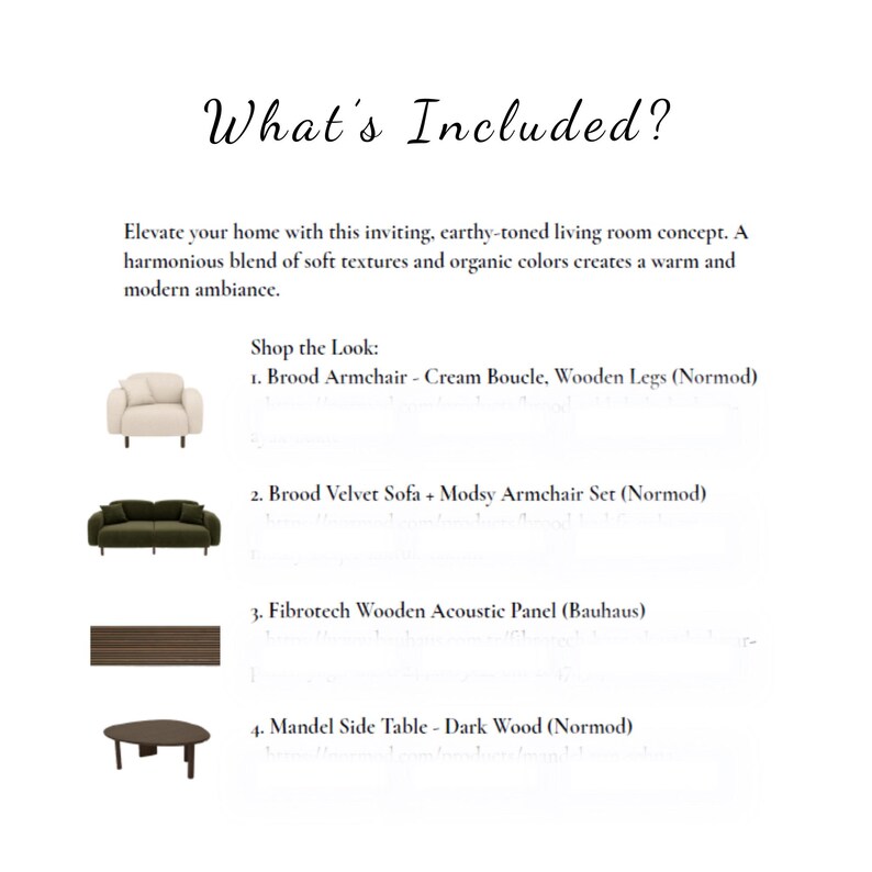 Cozy Earth-tone Living Room Moodboard | Clickable PDF Interior Design ...