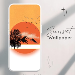Sunset Phone Wallpapers, Hand Painting Wallpapers iPhone, Minimalist Smartphone Wallpaper Set, iPhone Aesthetic Background, Orange Wallpaper