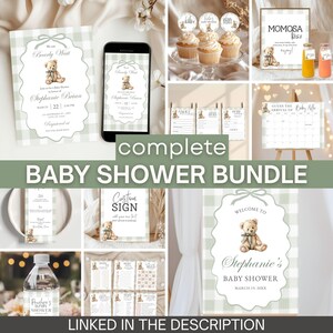 Bearly Baby Shower Invite Download Sage Green Gingham Gender Neutral Shower Invitation Editable Plaid Bear Baby Brunch Boy Girl Inviting PDF image 12