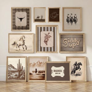 Western horse shoe photo print displayed in a nursery above dresser with rustic cowboy accents.
