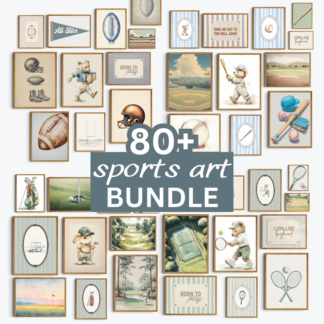 Boy Nursery Decor Wall Art Bundle Sports Theme Bear Baby Room Decor ...