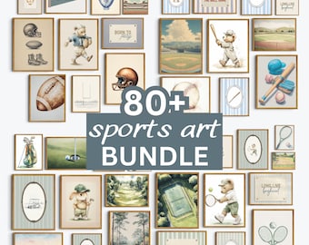 Boy Nursery Decor Wall Art Bundle Sports Theme Bear Baby Room Decor Animal Print Download Vintage Artwork Toddler Playroom Above Dresser Set