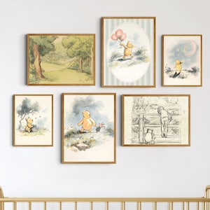 Winnie-the-Pooh Nursery Wall Art Digital Print Kids Room Woodland Gallery Set Childrens Playroom Boho Watercolor Painting Neutral Bundle Boy image 13