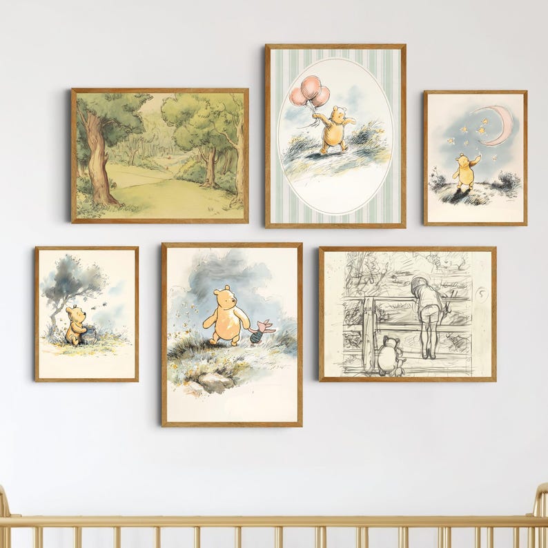 Winnie-the-Pooh Nursery Wall Art Digital Print Kids Room Woodland Gallery Set Childrens Playroom Boho Watercolor Painting Neutral Bundle Boy image 13