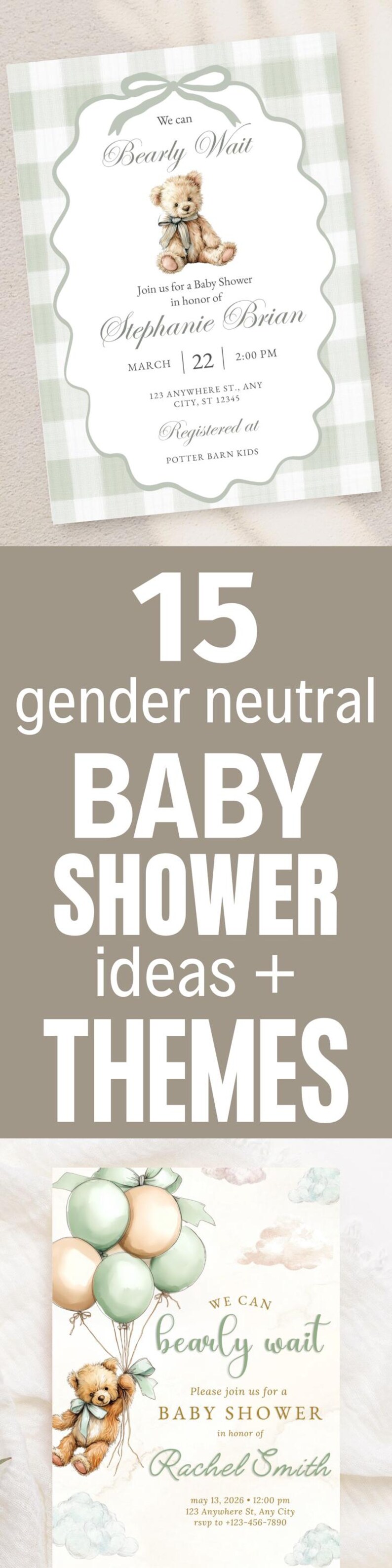 Green Gingham Gender Neutral Shower Invitation Editable Plaid Bear Baby Brunch Boy Girl Inviting PDF