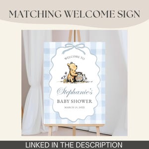 Boy Winnie Pooh Baby Shower Invitation Printable Classic Pooh Bear Invite Template Blue Gingham Downloadable Card Plaid Party Edit Online image 11