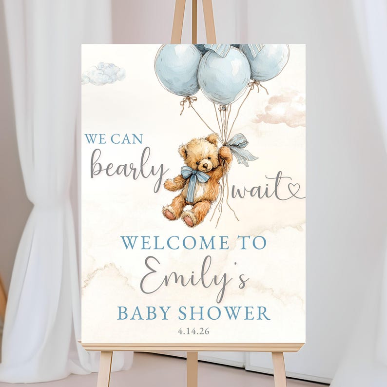 Baby Shower Bundle Editable We Can Bearly Wait Invite Bundle Blue Boy