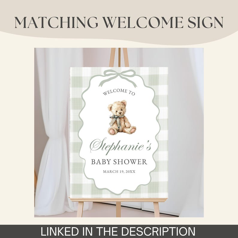 Bearly Baby Shower Invite Download Sage Green Gingham Gender Neutral Shower Invitation Editable Plaid Bear Baby Brunch Boy Girl Inviting PDF image 11
