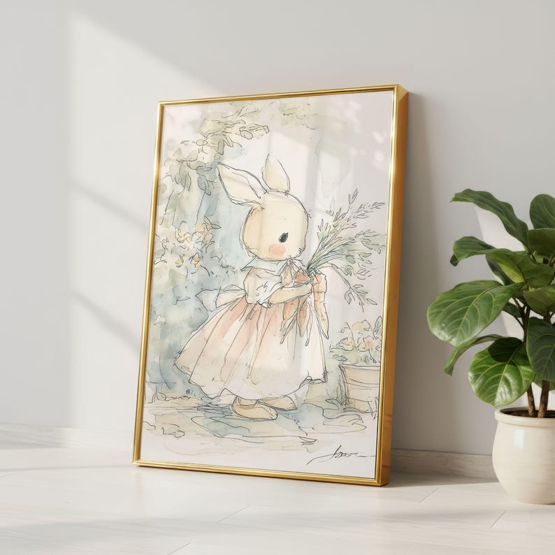 Children’s room fairytale pack showing baby bedroom wall art in a cozy vintage nursery gallery wall layout