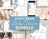 Blue Winnie-the-Pooh Baby Shower Boy Bundle Template Editable Invitation Pack Party Game Set Customize Classic Bear Event Package Balloons