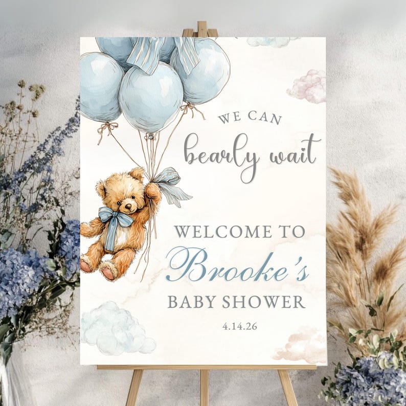 Boy Bear Baby Shower Welcome Sign Customize