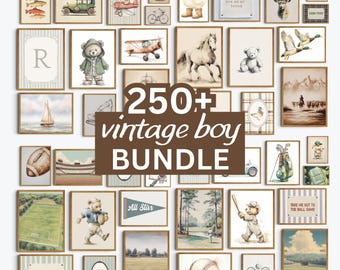 Boy Nursery Print Digital Download Wall Art Vintage Style Bundle Bedroom Decoration Sports Theme Wildlife Design Vehicle Artwork Teddy Bear