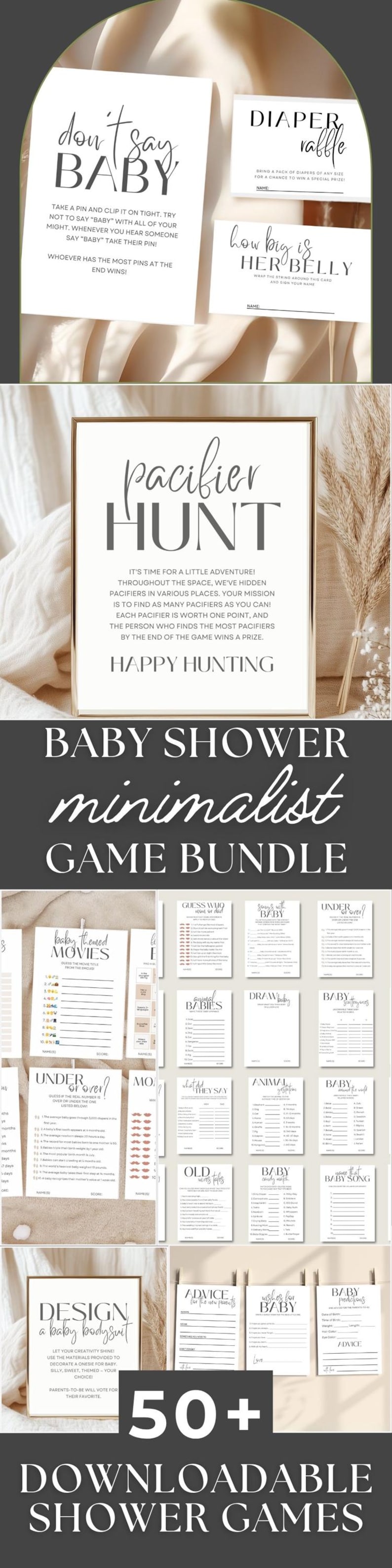 This minimalistic baby shower game bundle is a downloadable neutral game, making it ideal for an instant guessing game at any baby sprinkle party. The modern boy girl shower game sign adds a sleek and stylish touch to your celebration.