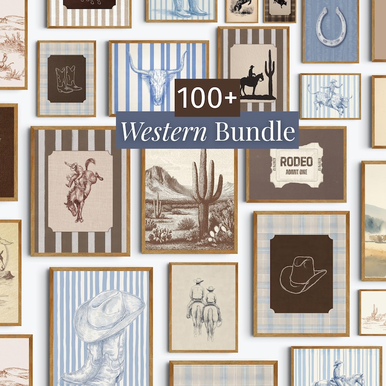 Blue Cowboy Wall Art Print Download styled above a dresser in a cozy boy nursery decor setting.