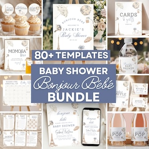 French Theme Baby Shower Bundle Boy Invite Edit Party Bundle Bonjour Bebe Blue Boy Shower Welcome Sign Bundle Cards For Boy Instant Download