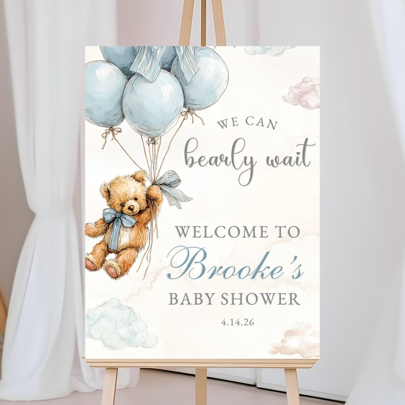 Shower Bundle Printable Bearly Wait Shower Bundle Dusty Blue