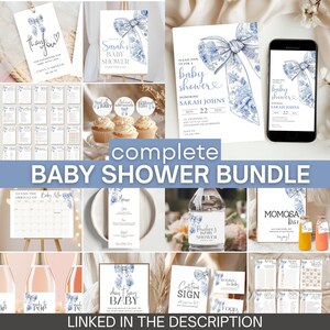 Blue Bow Baby Shower Invite Downloadable Baby Boy Shower Online Invitation Toile De Jouy Coquette Ribbon Pale Blue Baby Sprinkle E Invite image 12