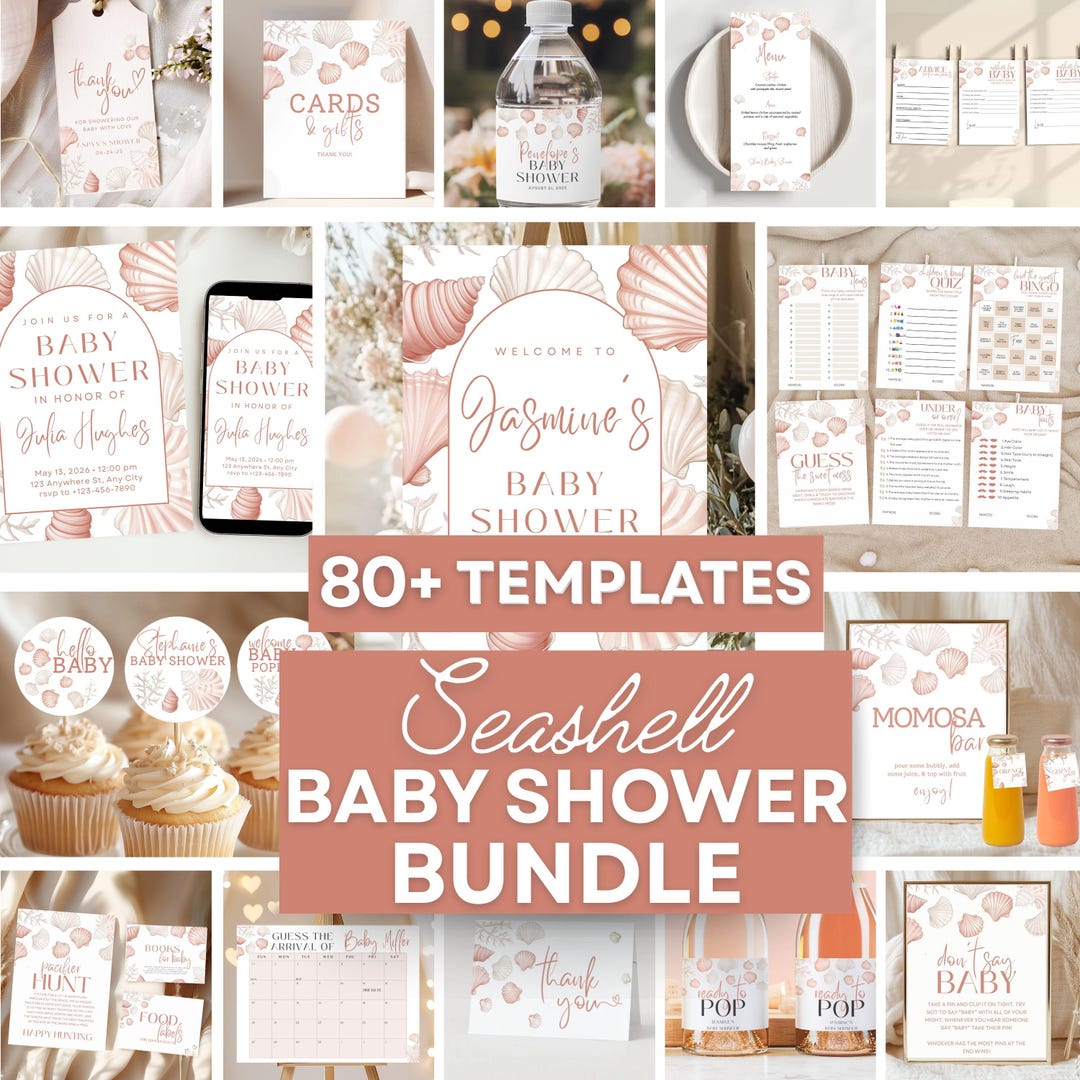 Seashell Baby Shower Editable Bundle Download Pink Girl Shower Game ...