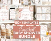 Seashell Baby Shower Editable Bundle Download Pink Girl Shower Game Bundle Neutral Beach Boho Baby Sprinkle Invitation Template Editable PDF