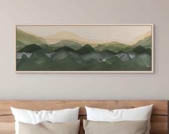 Abstract Mountain Wall Art Framed Prints for Bedroom Long Horizontal Green Painting on Canvas Room Decor Boho Wall Decor Above Bed Artwork