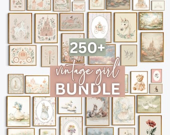 Vintage Nursery Art Bundle Baby Girl Print Gallery Wall Soft Animal Artwork Set Floral Above Crib Pink Watercolor Painting Toddler Playroom
